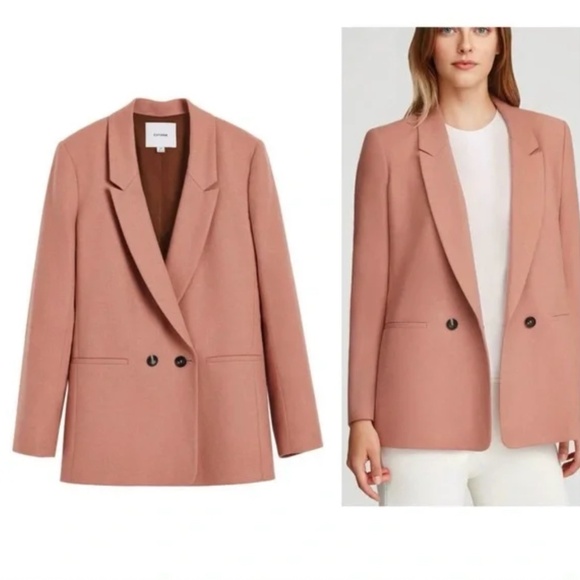Cuyana Wool Blend Double Breasted Blazer, Pink Dusty Rose - Picture 1 of 5